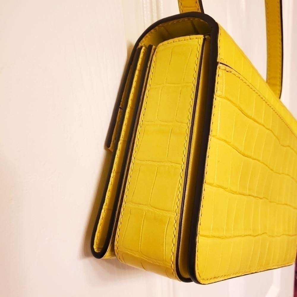 MICHAEL KORS HENDRIX SHOULDER FLAP BAG YELLOW CROC GENUINE LEATHER CROSSBODY - Picture 5 of 15